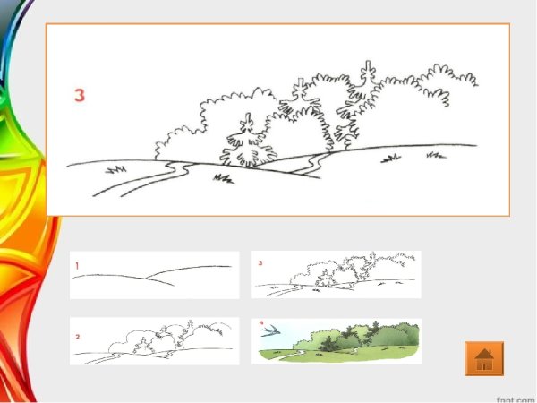 Поэтапное рисование леса 1 класс