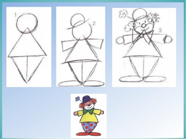 Поэтапное рисование клоуна
