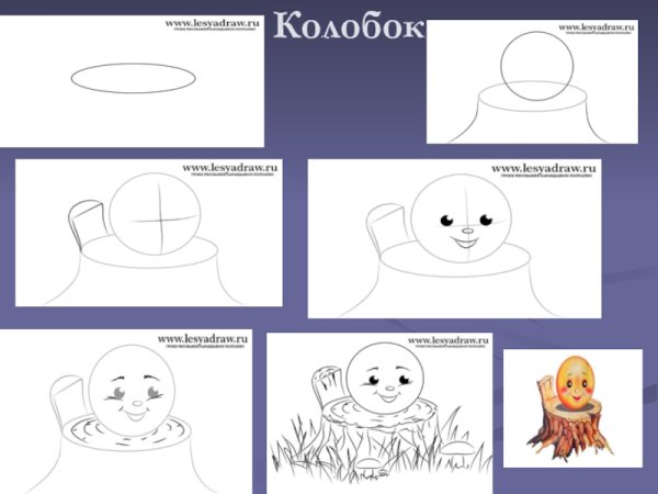 Поэтапное рисование колобка
