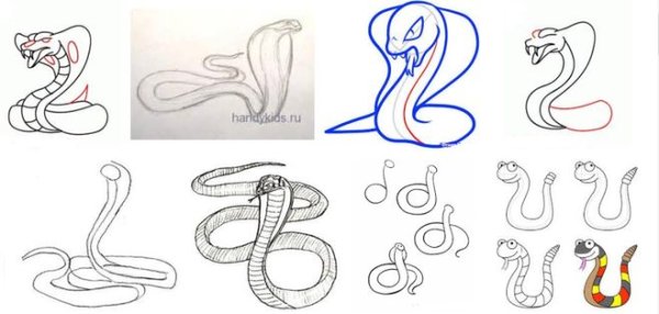 Рисунок кобры пошагово