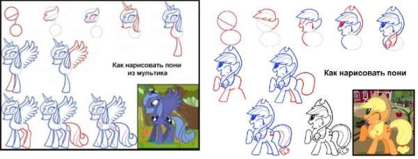 Лунные пони пошаговые рисунки
