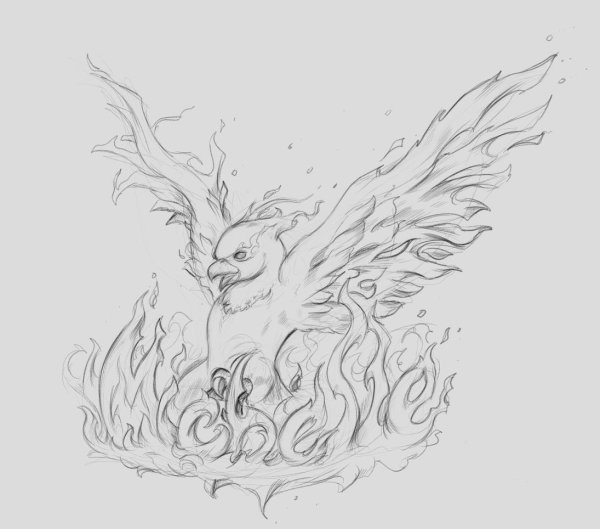 Птица Феникс карандашом