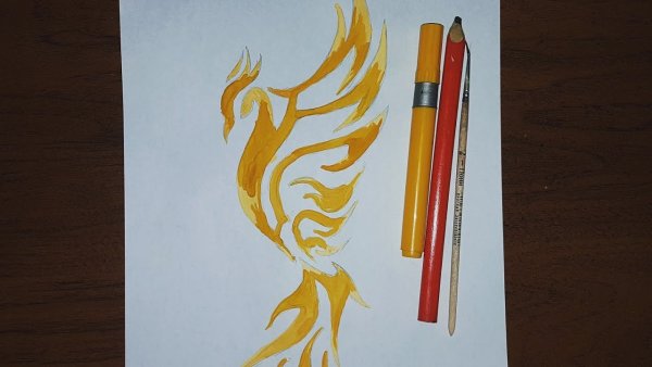 Птица Феникс поэтапное рисование