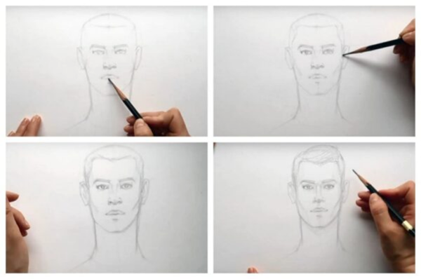 Поэтапное рисование мужского лица