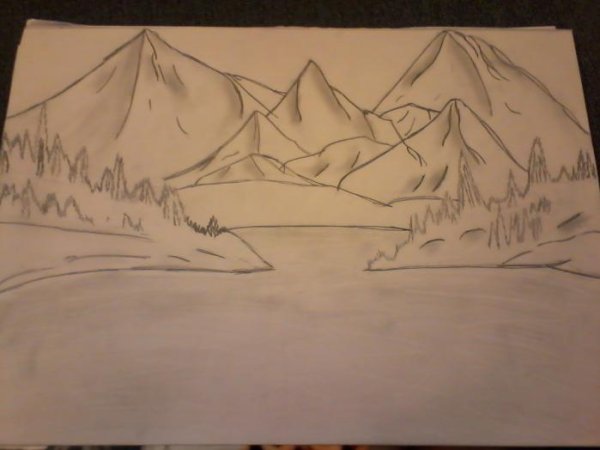 Пруд рисунок карандашом