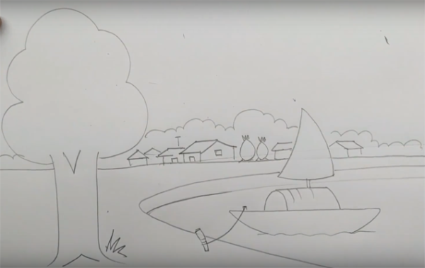 Речка рисунок карандашом