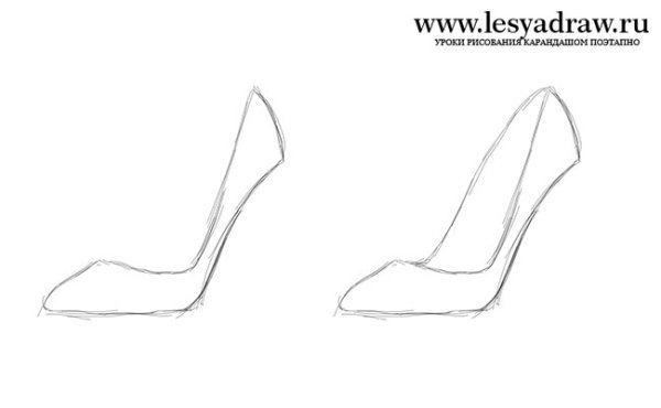 Поэтапное рисование туфлей