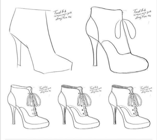 Как нарисовать туфли поэтапно