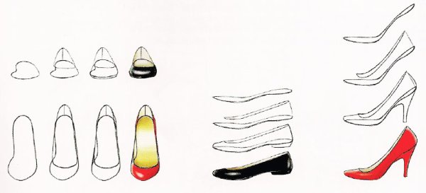 Поэтапное рисование туфлей