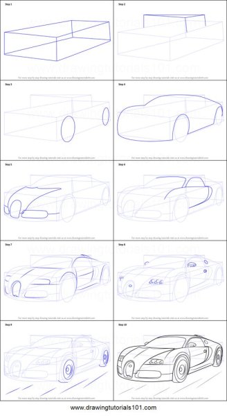 Бугатти Вейрон рисунок карандашом поэтапно