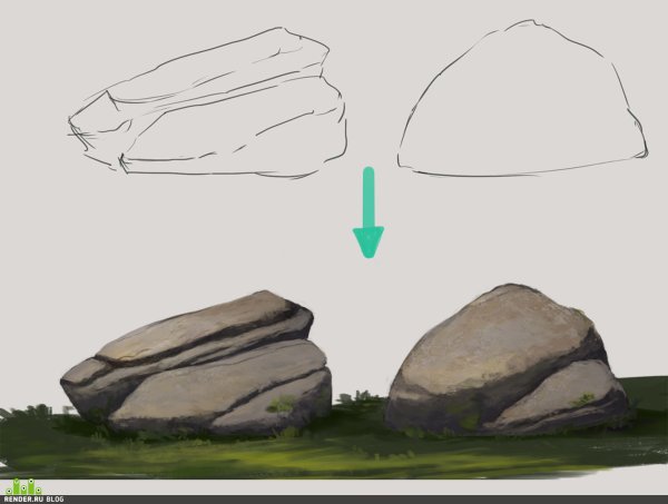 Поэтапное рисование камней