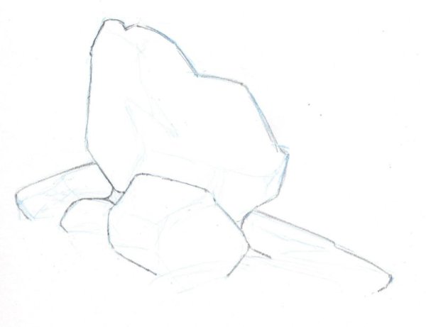 Поэтапное рисование камня карандашом