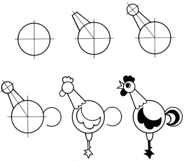 Нарисовать петуха пошагово