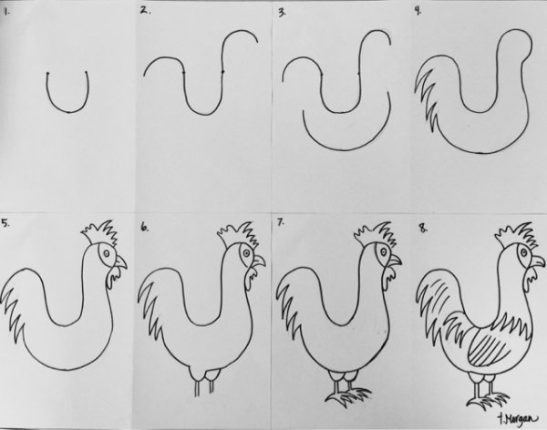 Схема рисования петушка для 4-5 лет