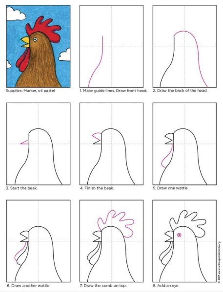 Петух рисунок пошагово