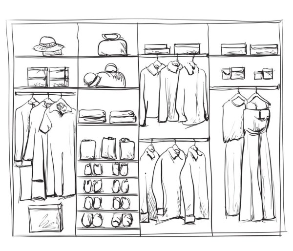 Раскраска гардеробная с одеждой