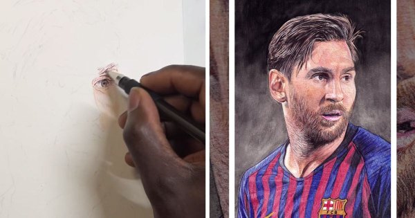 Портрет Лионеля Месси карандашом
