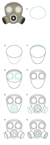 Нарисовать противогаз ГП-7 карандашом