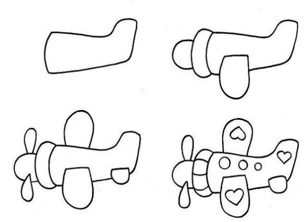 Пошаговое рисование самолета для дошкольников