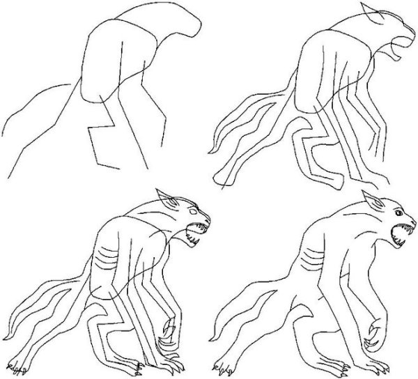 Рисовать оборотня поэтапно