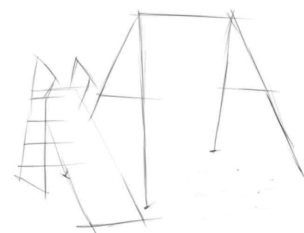 Поэтапное рисование качелей