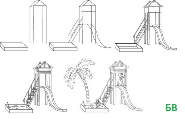 Детская площадка рисунок карандашом