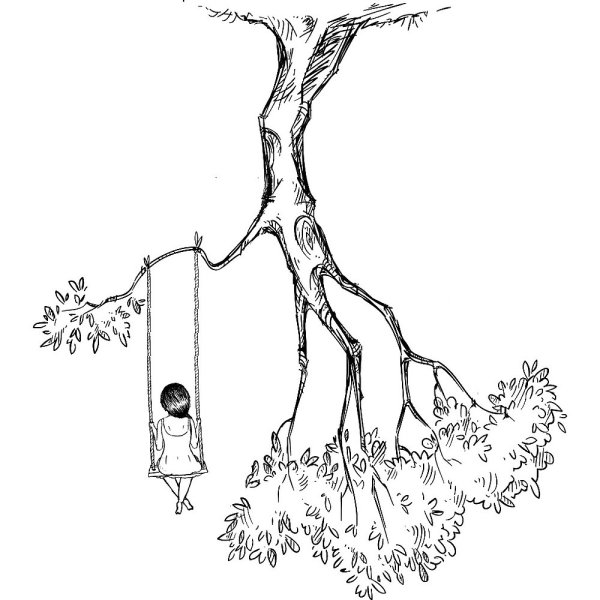 Качели на дереве карандашом