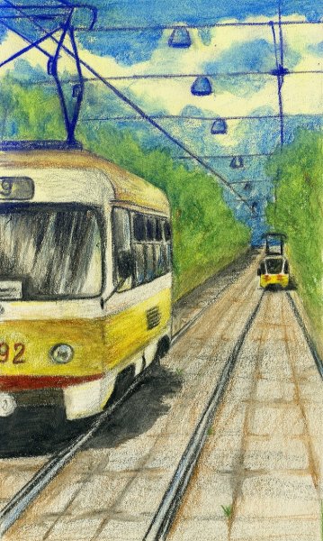 Рисование детьми в трамвае