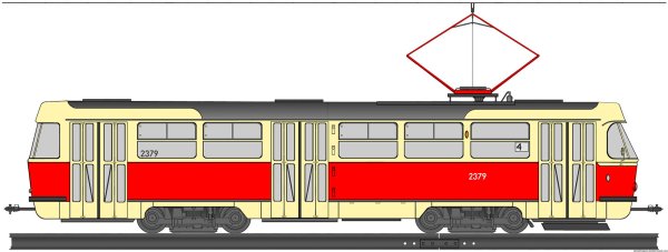 Трамвай Татра т3 сбоку