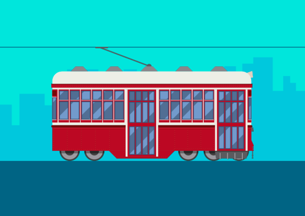 Поэтапное рисование трамвая