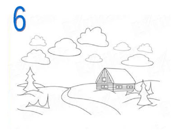 Зимний пейзаж пошаговое рисование