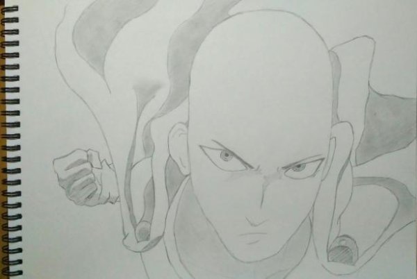 Рисовать Сайтаму по этапу