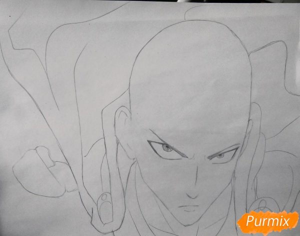 Сайтама нарисовать поэтапно