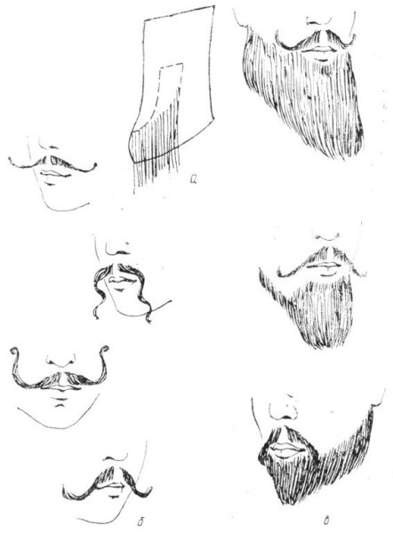 Схема стрижек усов, бороды, бакенбард