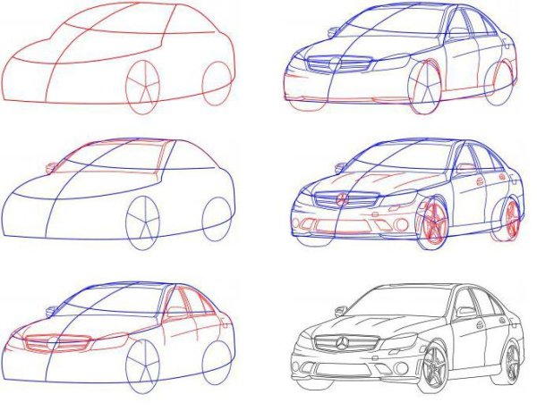 Этапы рисования автомобилей