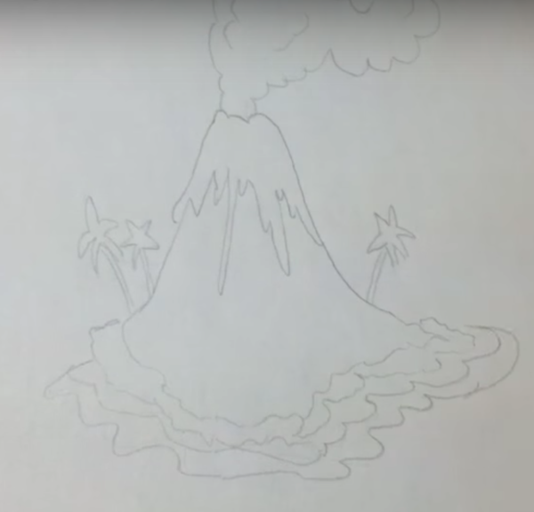 Вулкан карандашом поэтапно