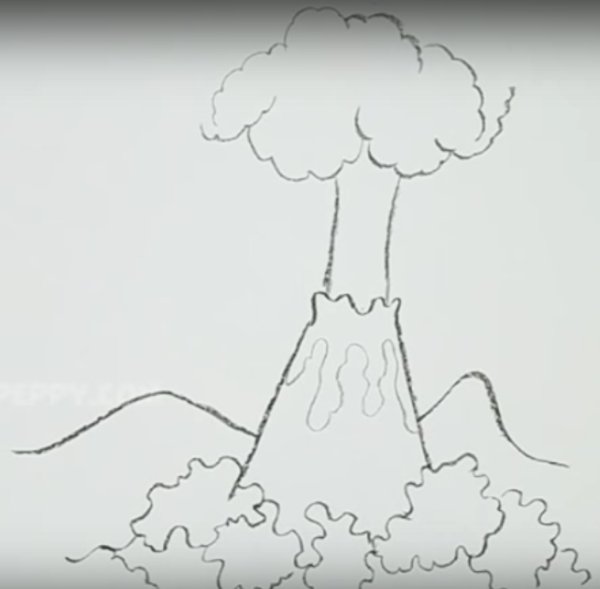 Вулкан рисунок карандашом
