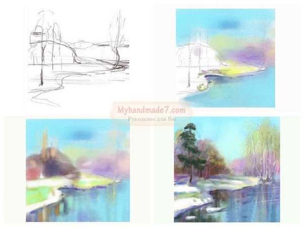 Пошаговое рисование пейзажа