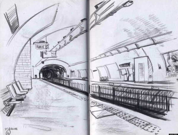 Вокзал рисунок карандашом