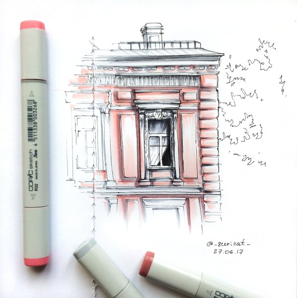 Городской скетч маркерами