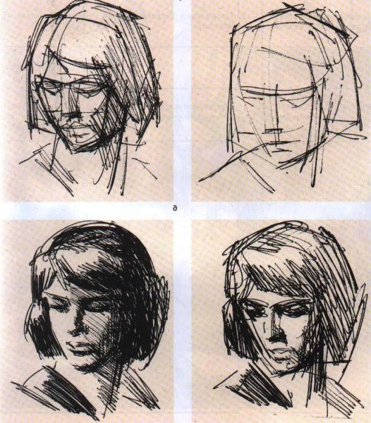 Линейные Наброски головы человека