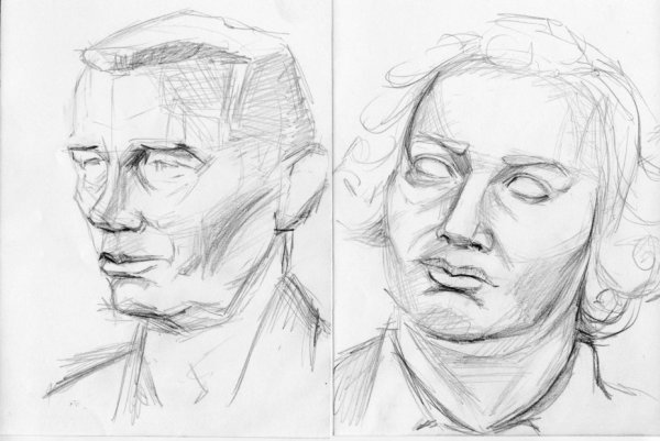 Наброски головы человека карандашом