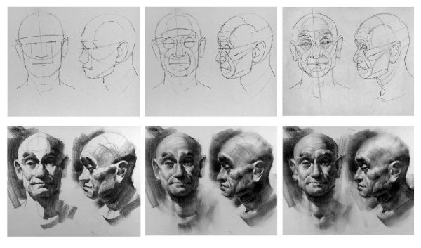 Этапы рисования головы человека