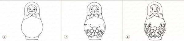 Поэтапное рисование матрешки