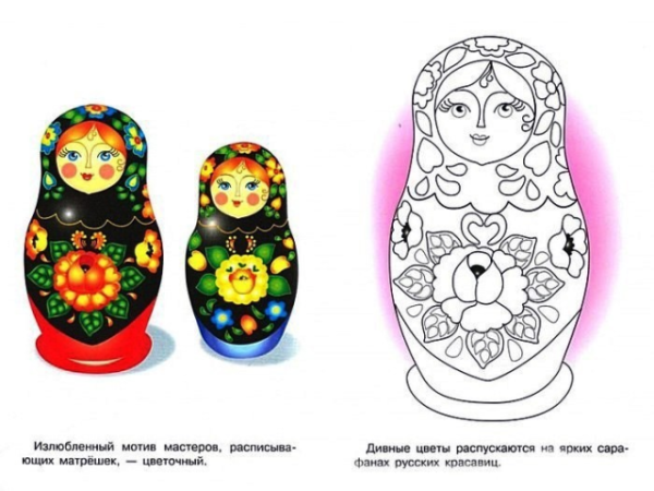 Роспись Семеновской матрешки сбоку