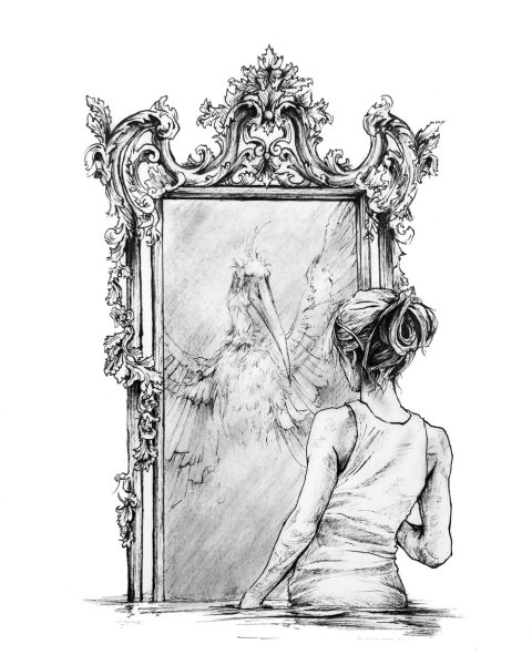 Девушка с зеркалом рисунок для детей