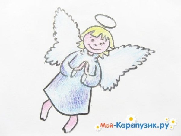Ангел нарисованный карандашом цветной