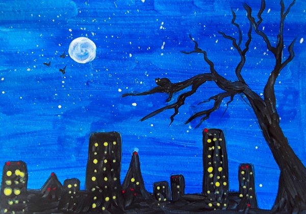 Детский рисунок ночь