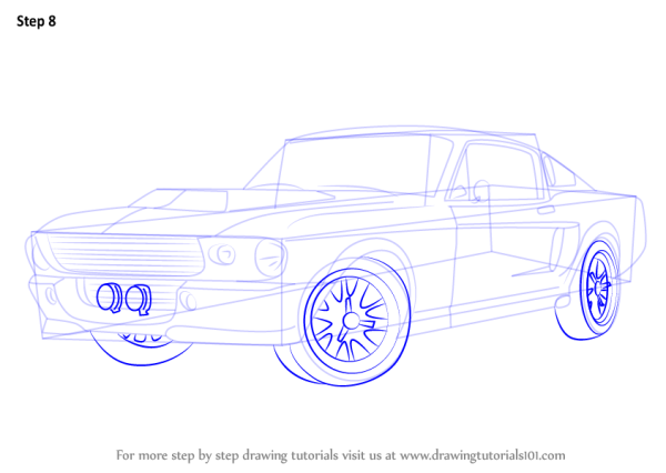 Рисунки для срисовки Форд Мустанг 1969 и байки