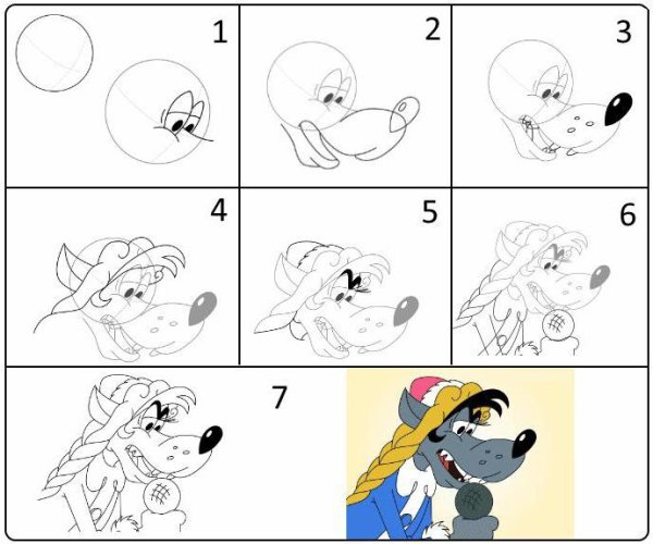 Волк из ну погоди рисунок поэтапно